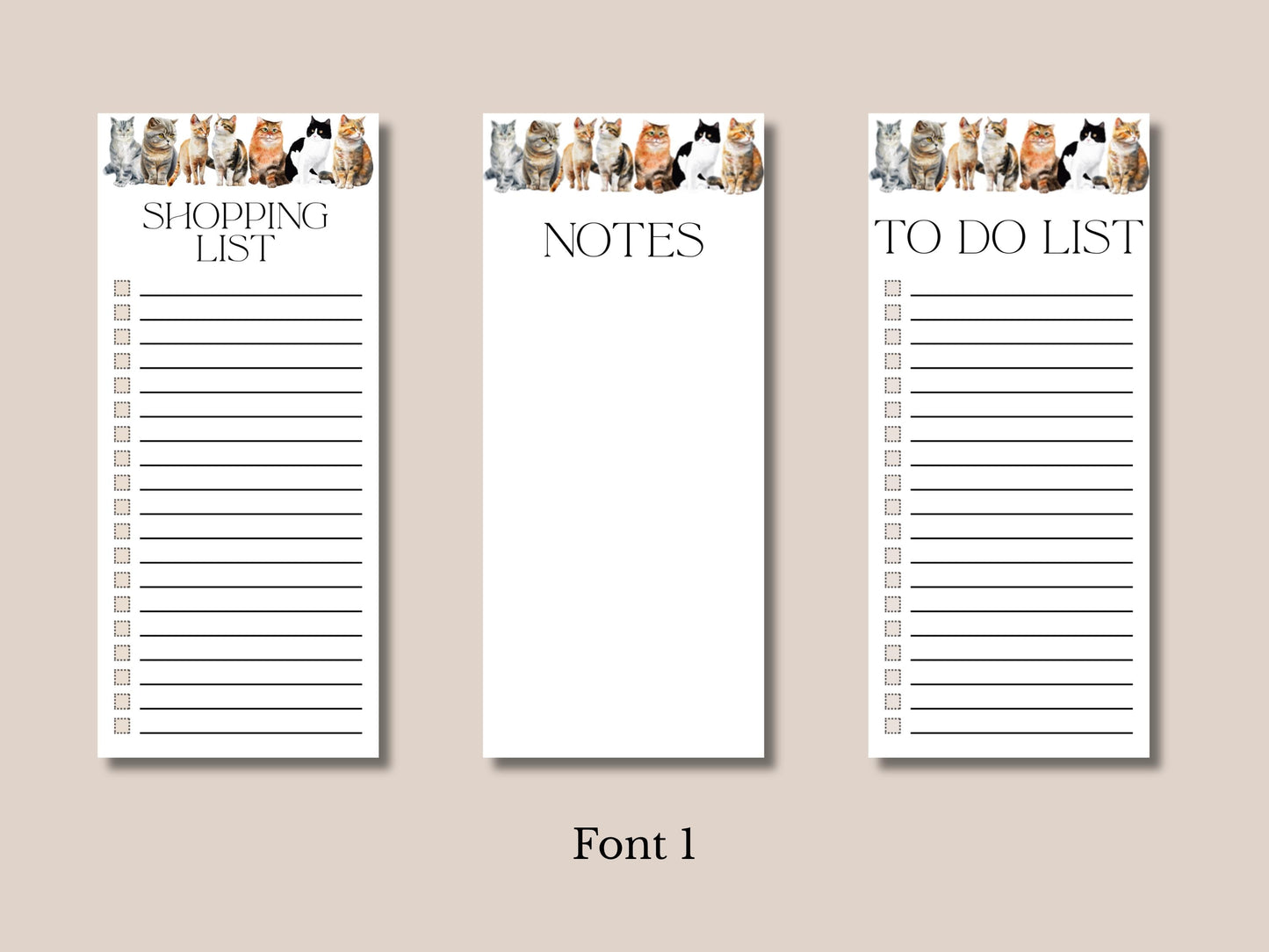 Feline Friends  - Dog Notepads | Set of Three | 3.5 x 8 | To Do List | Shopping List | Notes