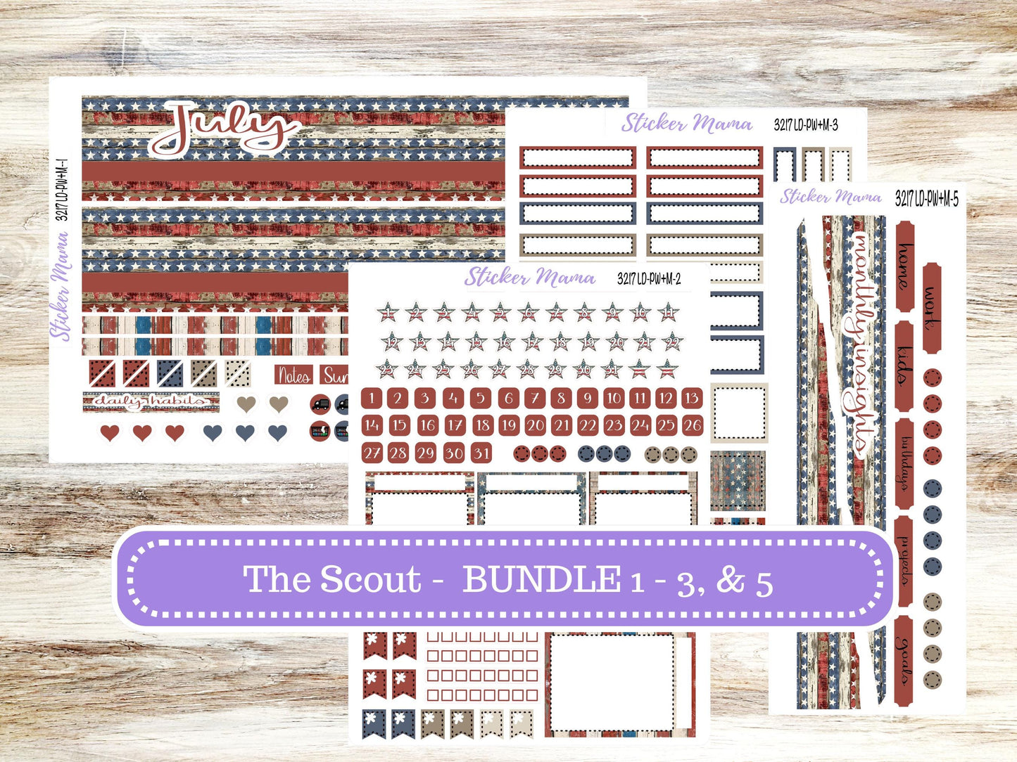 Laurel Denise Large Scout Planner Sticker Kit | Portrait Weekly + Monthly | July Old Glory 3217 | 4-26