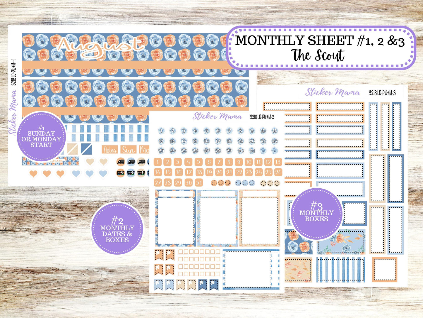 Laurel Denise Large Scout Planner Sticker Kit | Portrait Weekly + Monthly | August Blossom Breeze 3218 | 5-26