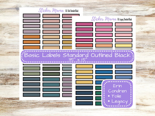 Basic Labels Standard Outline in Black | Erin Condren Toile | Erin Condren Legacy