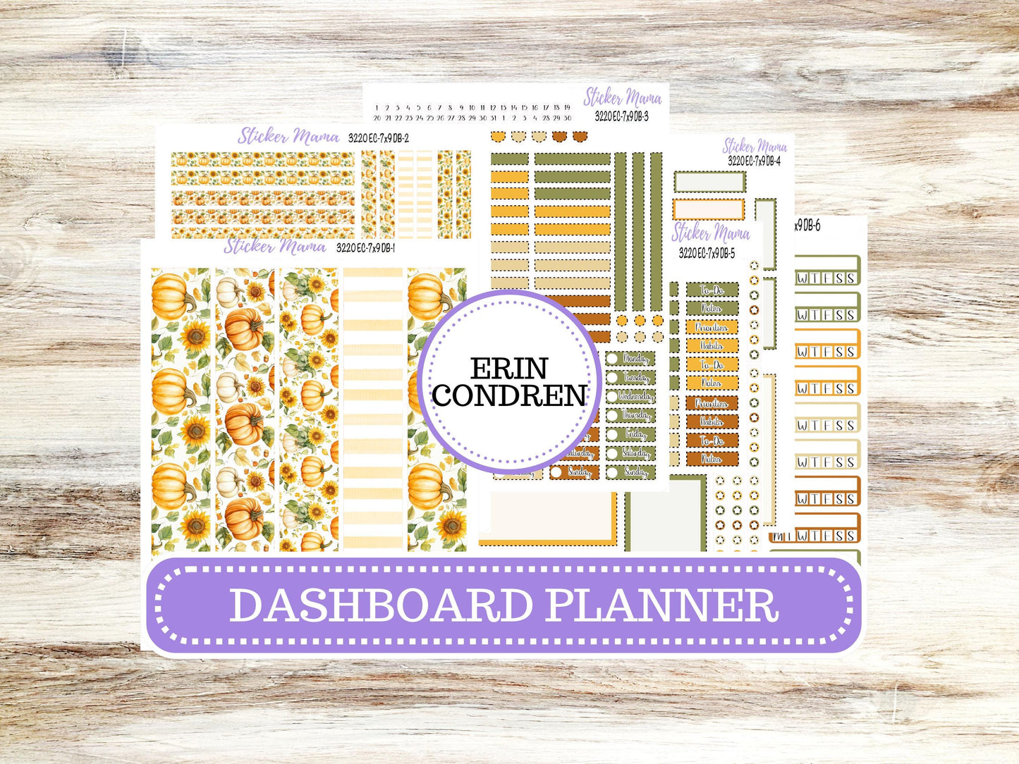 Erin Condren Dashboard Planner Sticker Kit | DB 3220 Sunflower Harvest