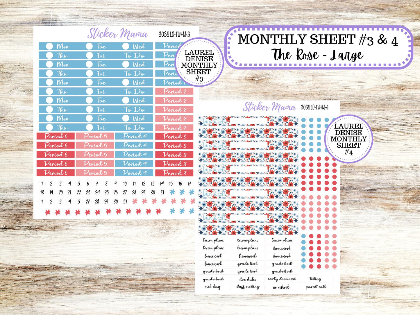 Laurel Denise Valerie Planner Stickers | LD Teacher Week + Month Planner Kit | July 3035 American Dream | 4-26