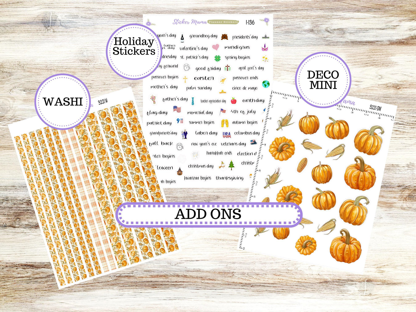 Laurel Denise Small Scout Planner Sticker Kit | Portrait Weekly + Monthly | Choose Your Month Fall | 3221 Pumpkin & Cornstalk | 6-26