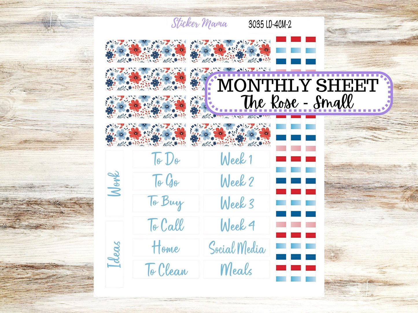 Laurel Denise Small Rose Planner Sticker Kit | 4 Column Mini | Project Mini | July 3035 American Dream | 4-26