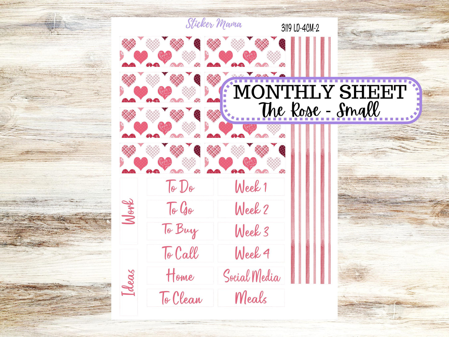 LD "Th Rose" Small || 4 COLUMN Mini (formerly the project mini) Size Planner Kit #3119 || February || Project Stickers || 10-25