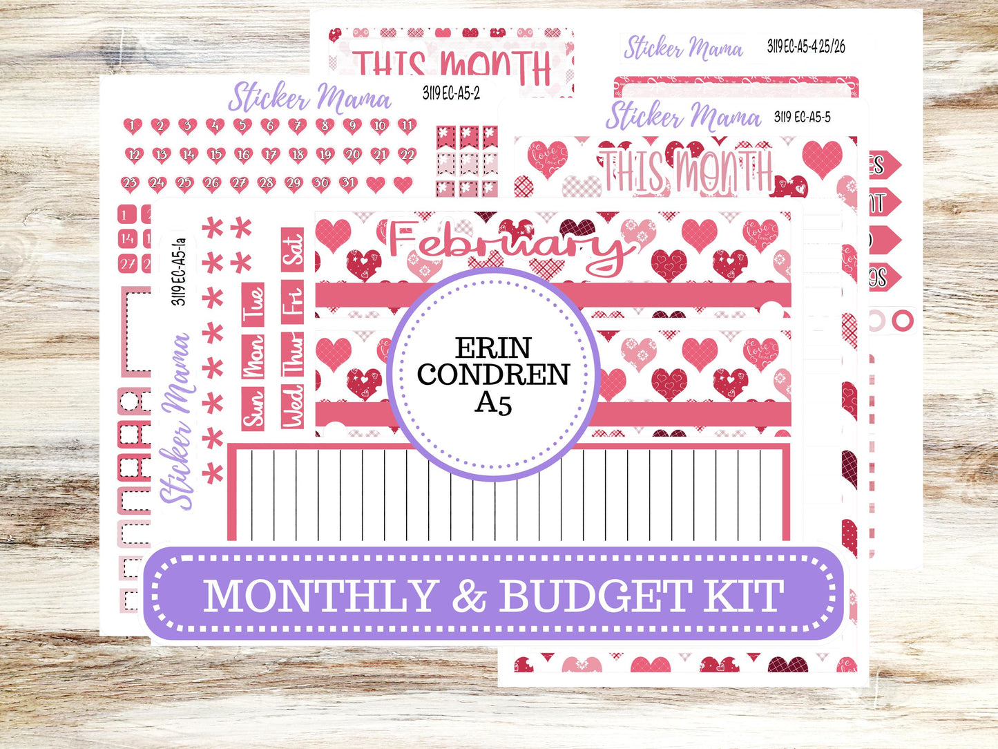 ERIN CONDRE Monthly Kit-3119 || A5 || EC A5 Stickers  || - ec FebruaryMonthly Kit - Monthly Planner Kits - Monthly Budget