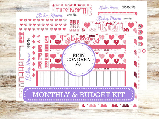 ERIN CONDRE Monthly Kit-3119 || A5 || EC A5 Stickers  || - ec FebruaryMonthly Kit - Monthly Planner Kits - Monthly Budget