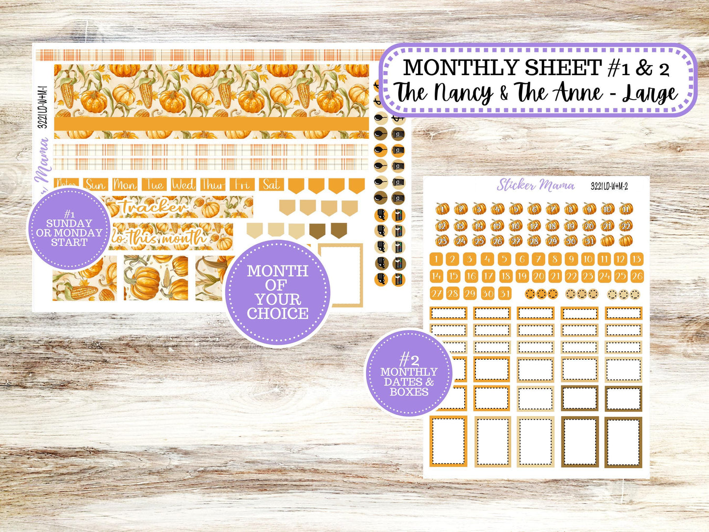 Laurel Denise Large Nancy & Anne Planner Sticker Kit | Vertical Horizontal Week + Month | Month of your Choice Fall | 3221 Pumpkin | 6-26