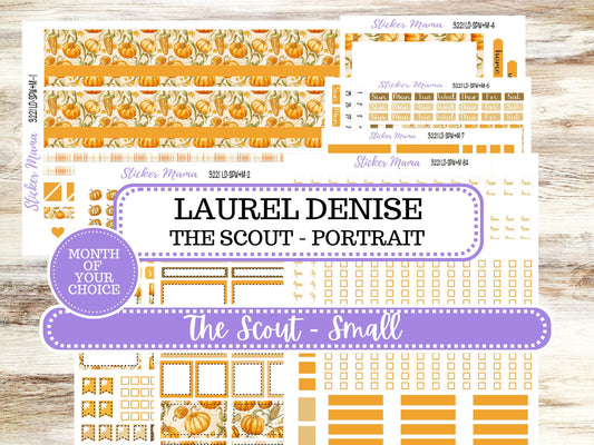Laurel Denise Small Scout Planner Sticker Kit | Portrait Weekly + Monthly | Choose Your Month Fall | 3221 Pumpkin & Cornstalk | 6-26