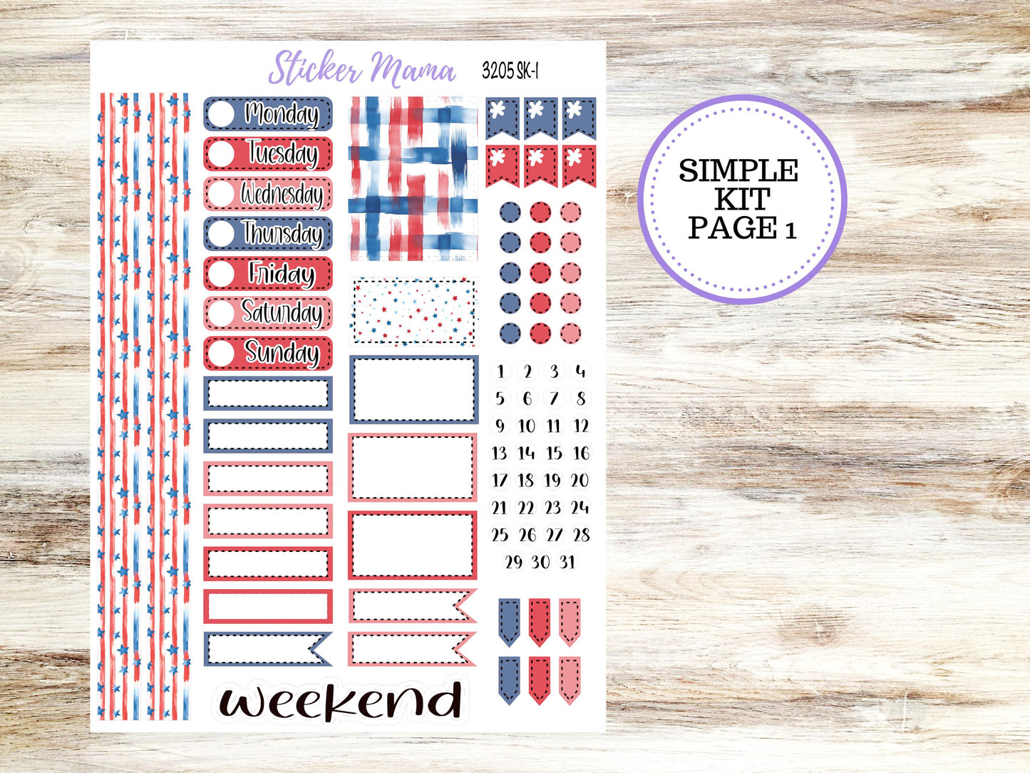 Simple Planner Sticker Kit | 3205 Patriotic Festivities | 1.5 inch wide