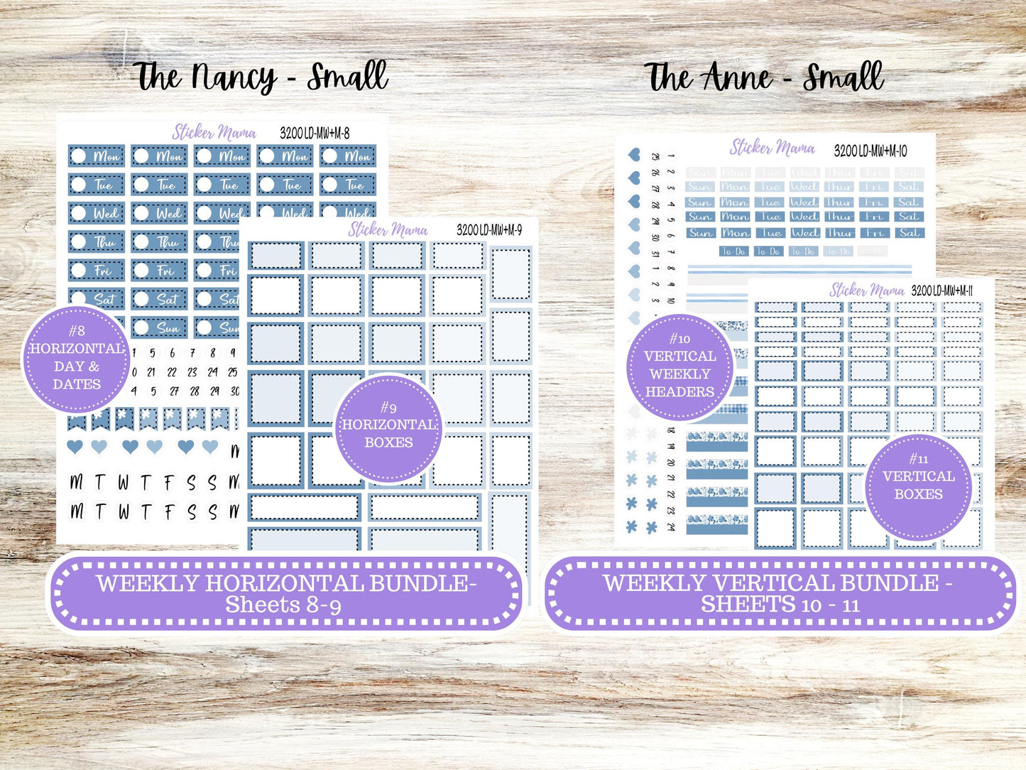 LD SMALL "The Anne" & "The Nancy" || MINI Week + Month Planner #3200 Blue Blossom || Laurel Denise Horizontal Vertical || 11-25