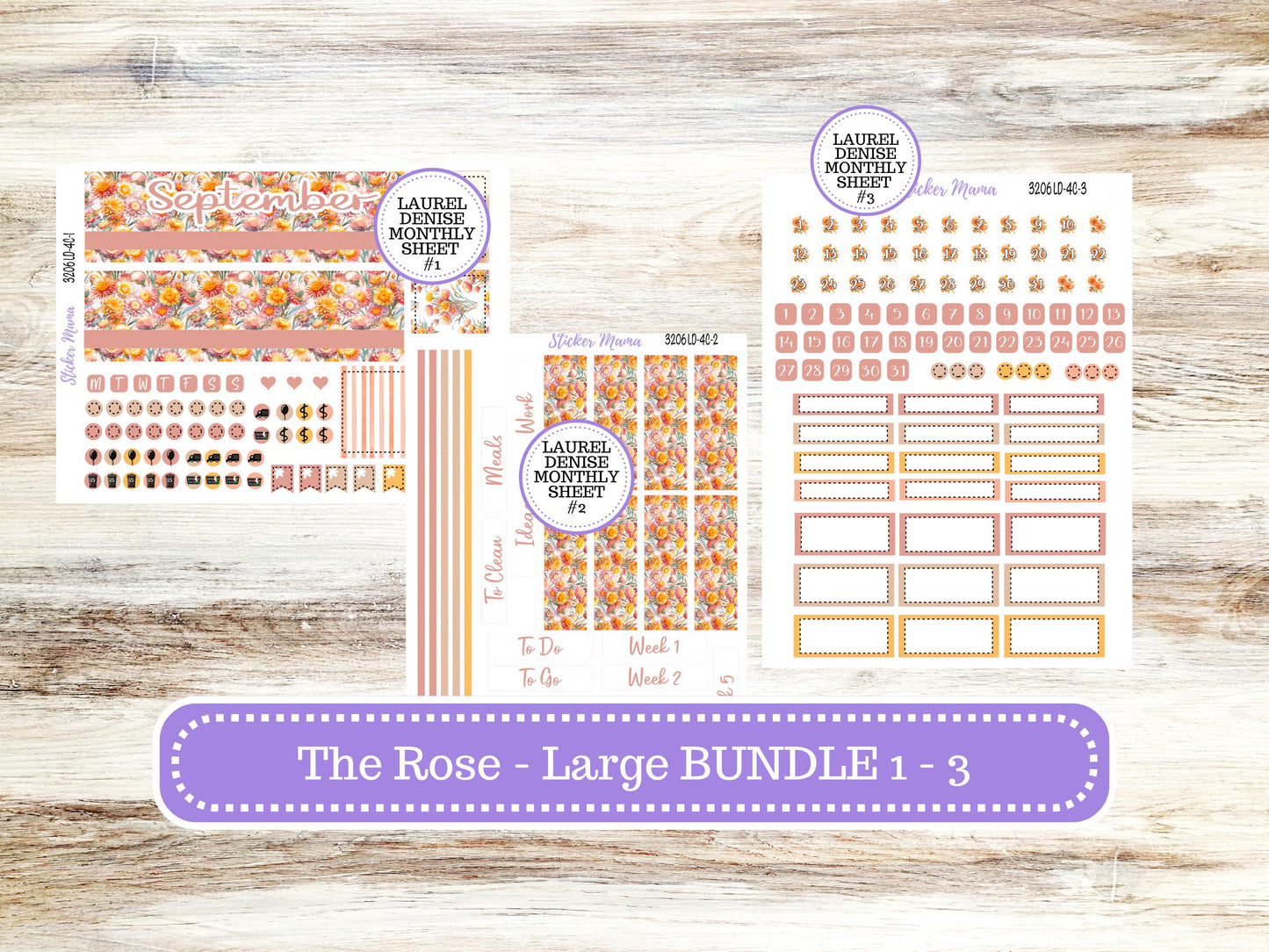 Laurel Denise Large Rose Planner Sticker Kit | 4 Column Mini | Project Mini  | 3206 Falling Colors | 6-26