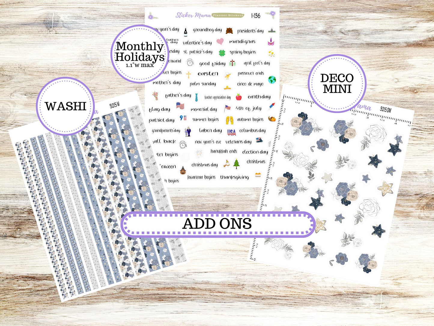 Laurel Denise Jo Planner Sticker Kit | Pop-up Week+Month | Month of your Choice Charming Roses #3215 | 12-25