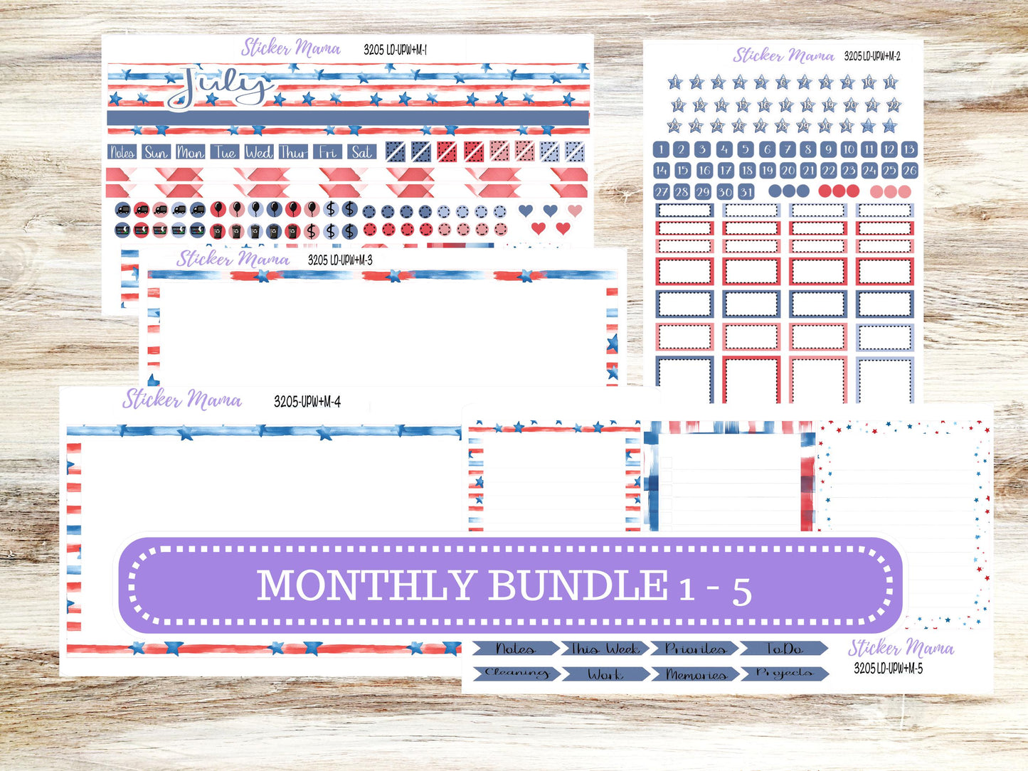 Laurel Denise Jo Planner Sticker Kit | Pop-up Week+Month | July Patriotic Festivities 3205 |  4-26