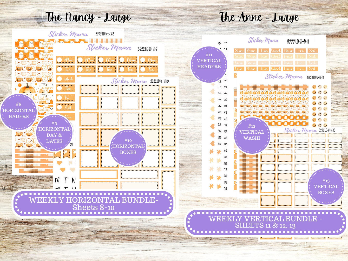 Laurel Denise Large Nancy & Large Anne Planner Sticker Kit | Vertical Horizontal Week + Month | October Cozy Ghost 3222 | 7-26