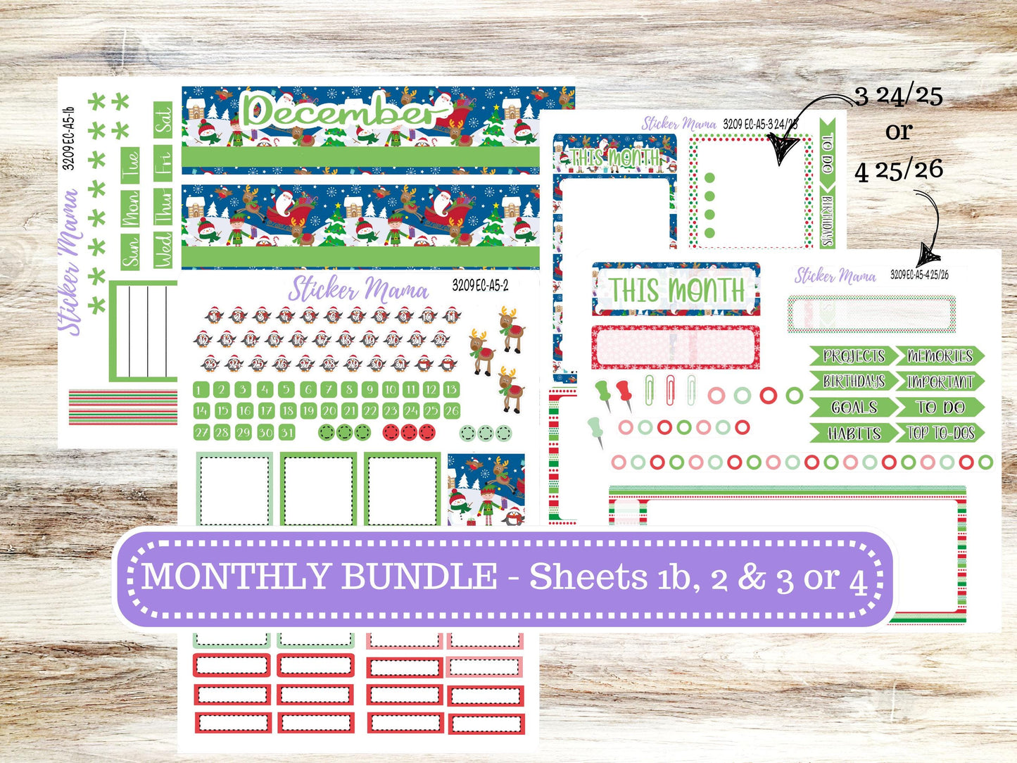 ERIN CONDRE Monthly Kit-3209 || A5 || Jolly Pines Stickers  || - ec December Monthly Kit - Monthly Planner Kits - Monthly Budget