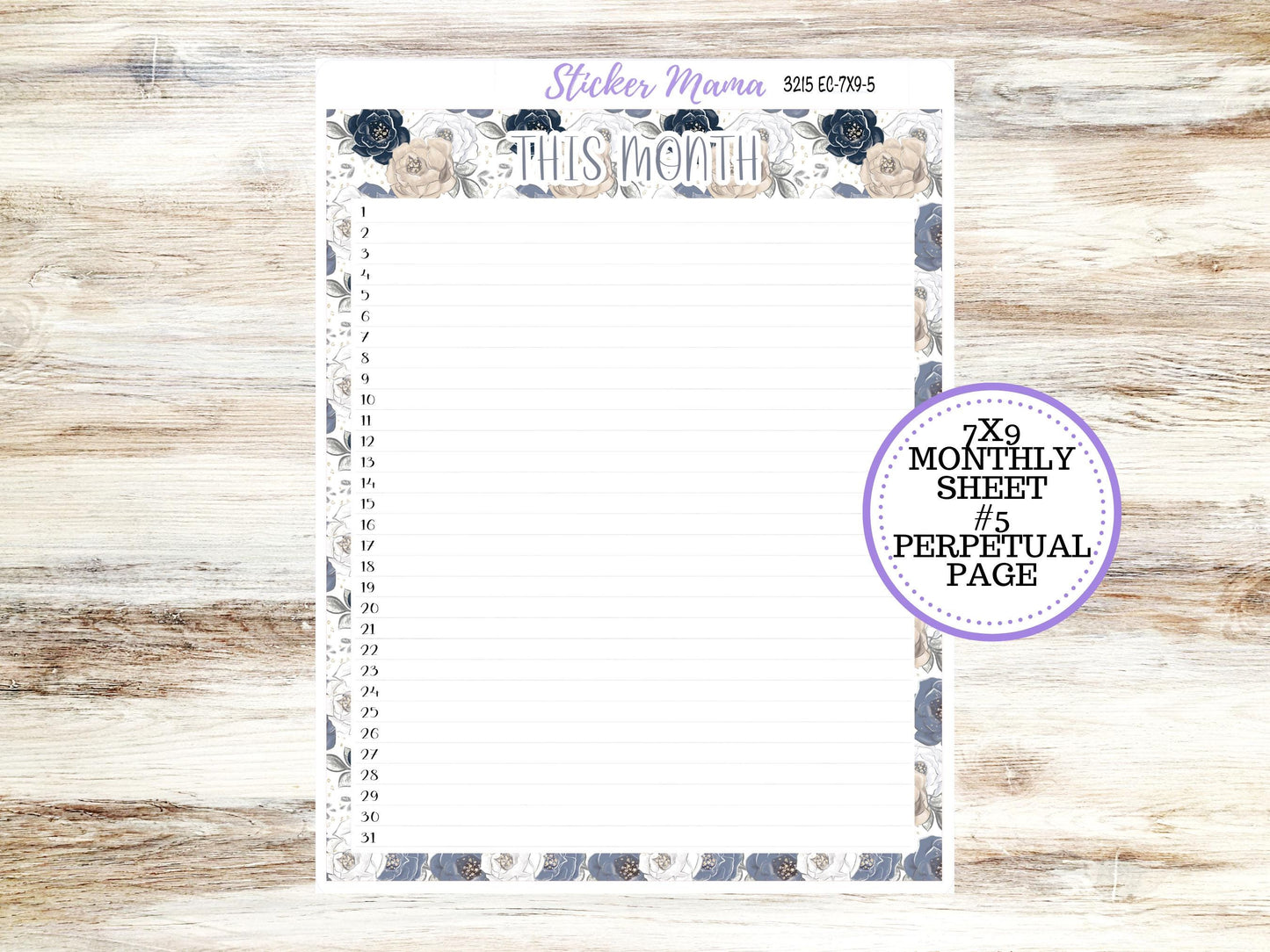 ERIN CONDREN Monthly Kit-3215  || 7X9 ||  Charming Roses Monthly - 7x9 EC Month of your Choice - Monthly Planner Kits -  Monthly Budget