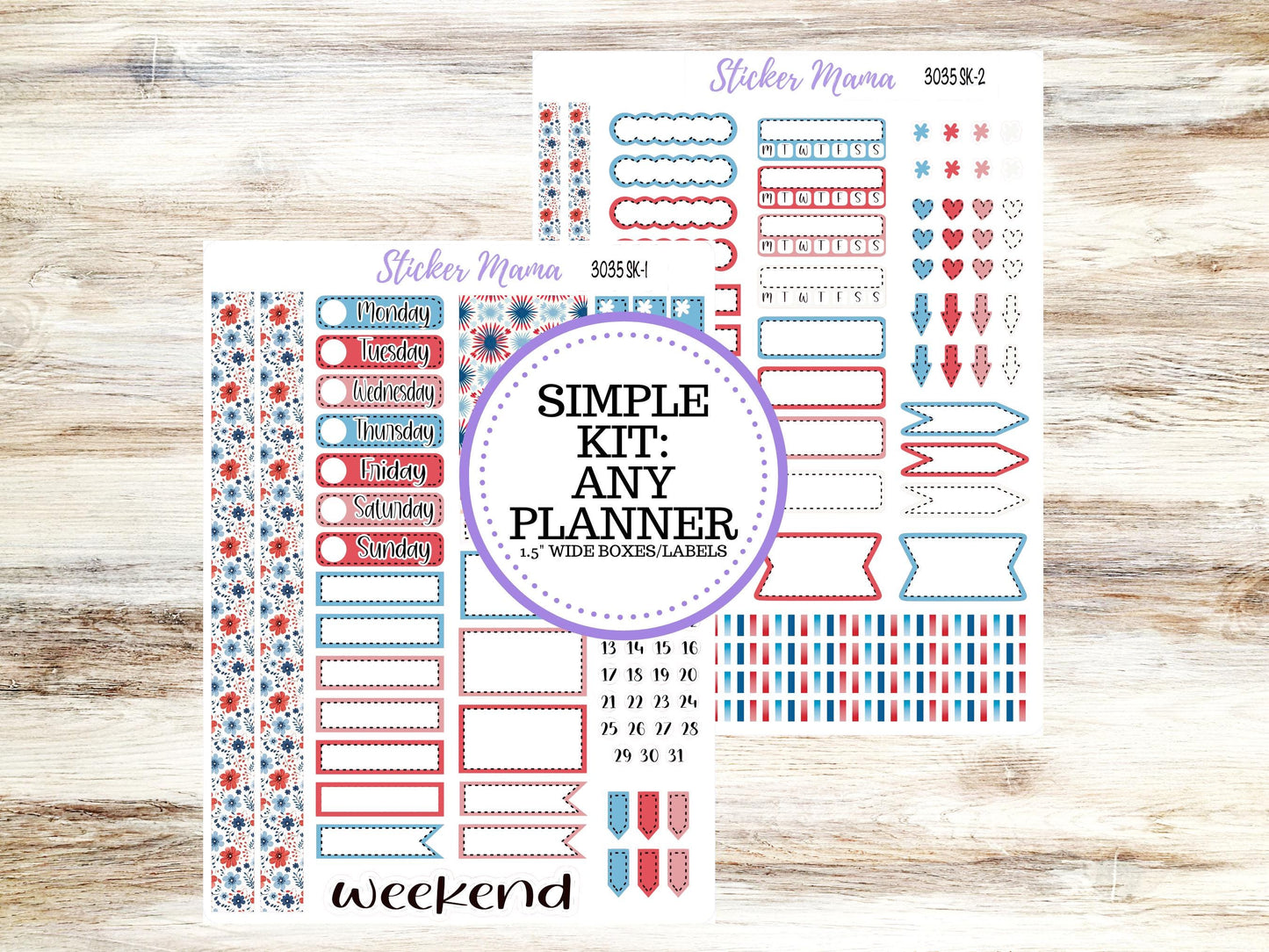 Simple Planner Sticker Kit | 3035 American Dream | 1.5 inch wide