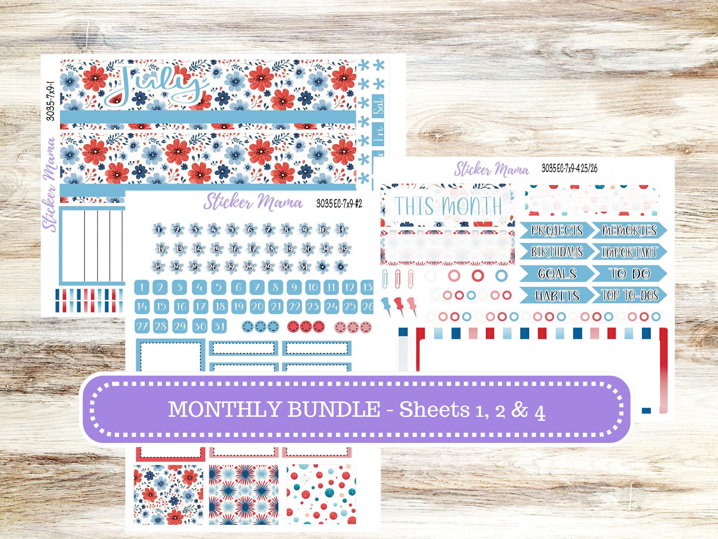 Erin Condren 7x9 Monthly Planner Sticker Kit | 3035 American Dream