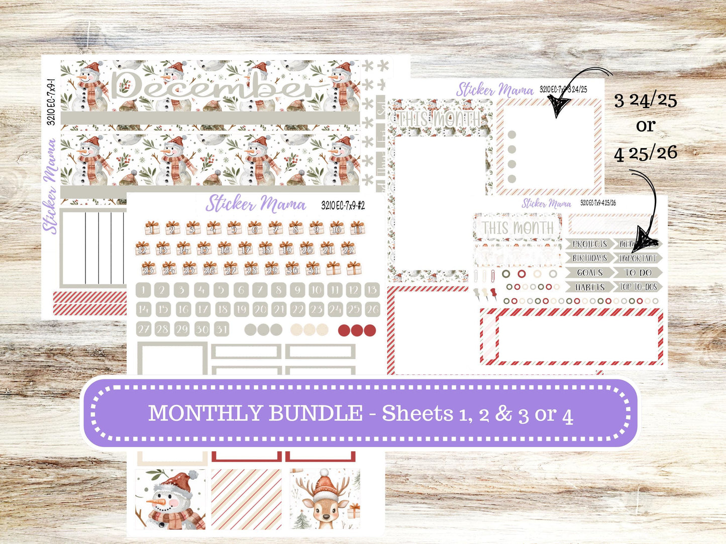 ERIN CONDREN Monthly Kit-3210 || 7X9 || Frosty Friends - 7x9 ec December Monthly Kit - December Monthly Planner Kits -  Monthly Pages