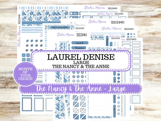 LD “The Nancy & Anne” Large || Week + Month PLANNER Monthly Kit #3200 Blue Blossom || Horizontal Vertical Kit || Choose Your Month || 12-25