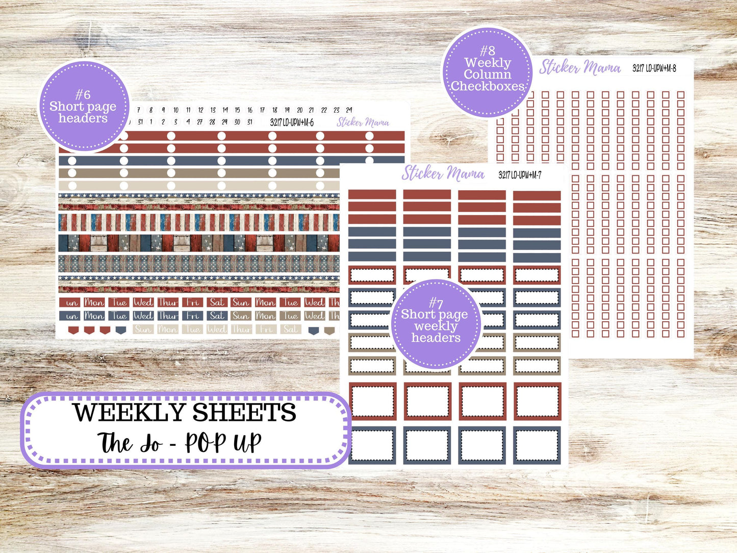 Laurel Denise Jo Planner Sticker Kit | Pop-up Week+Month | July 3217 Old Glory | 4-26
