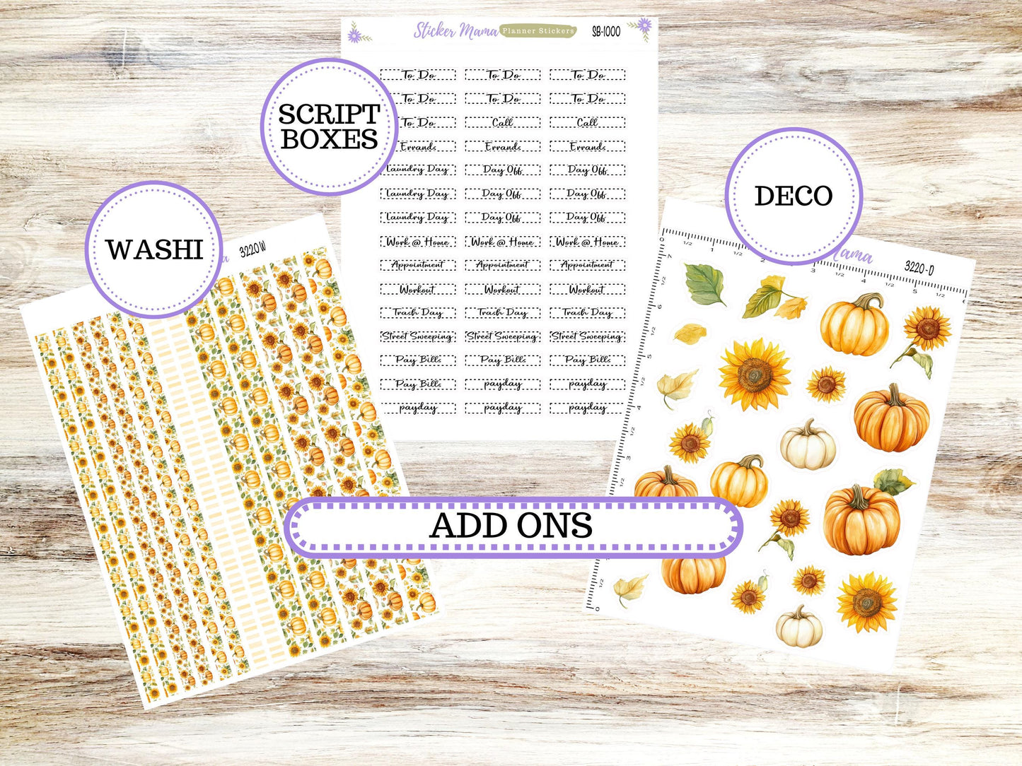 Laurel Denise Large Rose Planner Sticker Kit | 4-COLUMN | Month of your Choice Fall | Sunflower Harvest 3220 | 6-26
