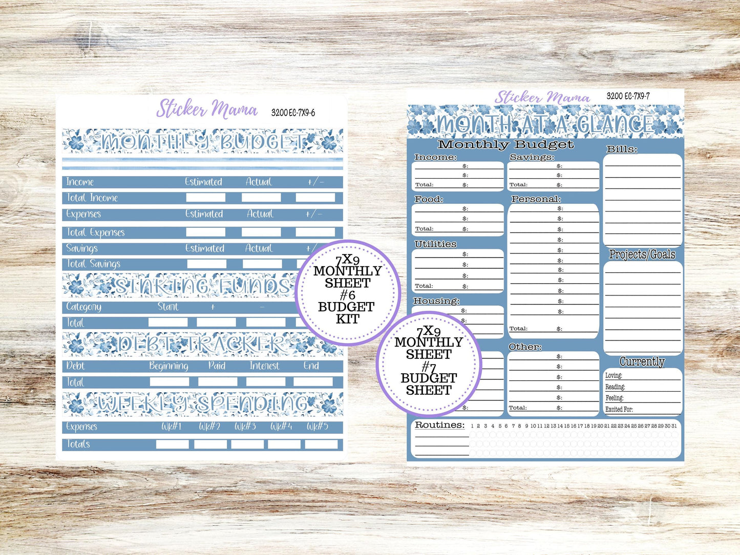 ERIN CONDREN Monthly Kit-3200 || 7X9 || Blue Blossom - 7x9 ec Monthly Kit - Month of your Choice Monthly Planner Kits || 12-25