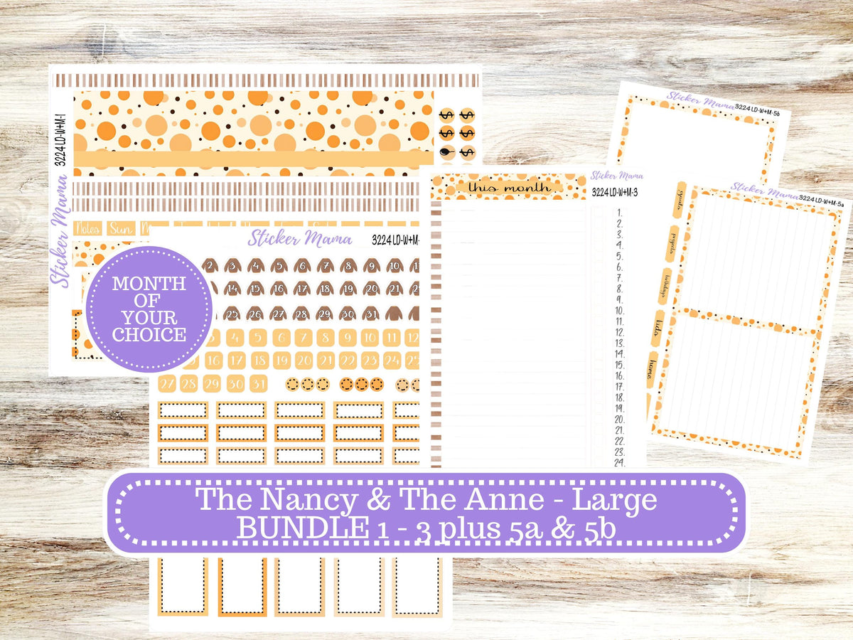 Laurel Denise Large Nancy & Anne Planner Sticker Kit | Vertical Horizontal Week + Month | Choose your own month | Fall Polka Dots 3224