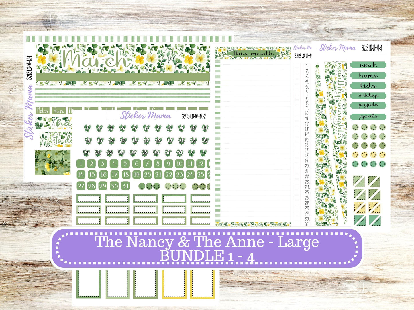 LD “The Nancy & Anne” Large || Week + Month PLANNER Monthly Kit #3213 || Horizontal Vertical Kit || March Lucky Blossom || 10-25
