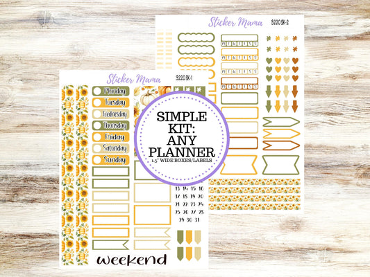 Simple 1.5 inch Planner Sticker Kits | Sunflower Harvest 3220