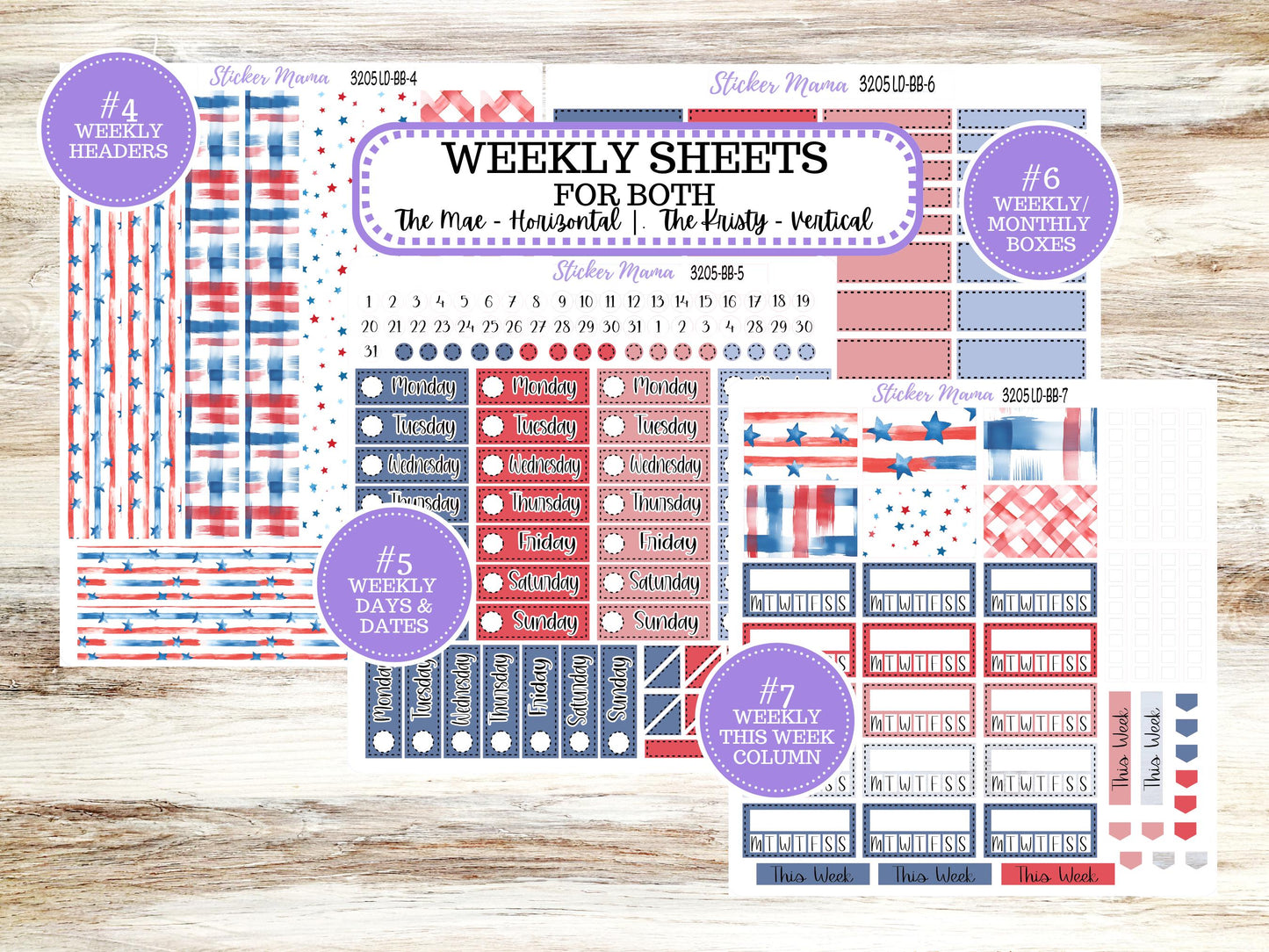 Laurel Denise Mae and Kristy Planner Sticker Kit | Book-Bound | July 3205 Patriotic Festivities