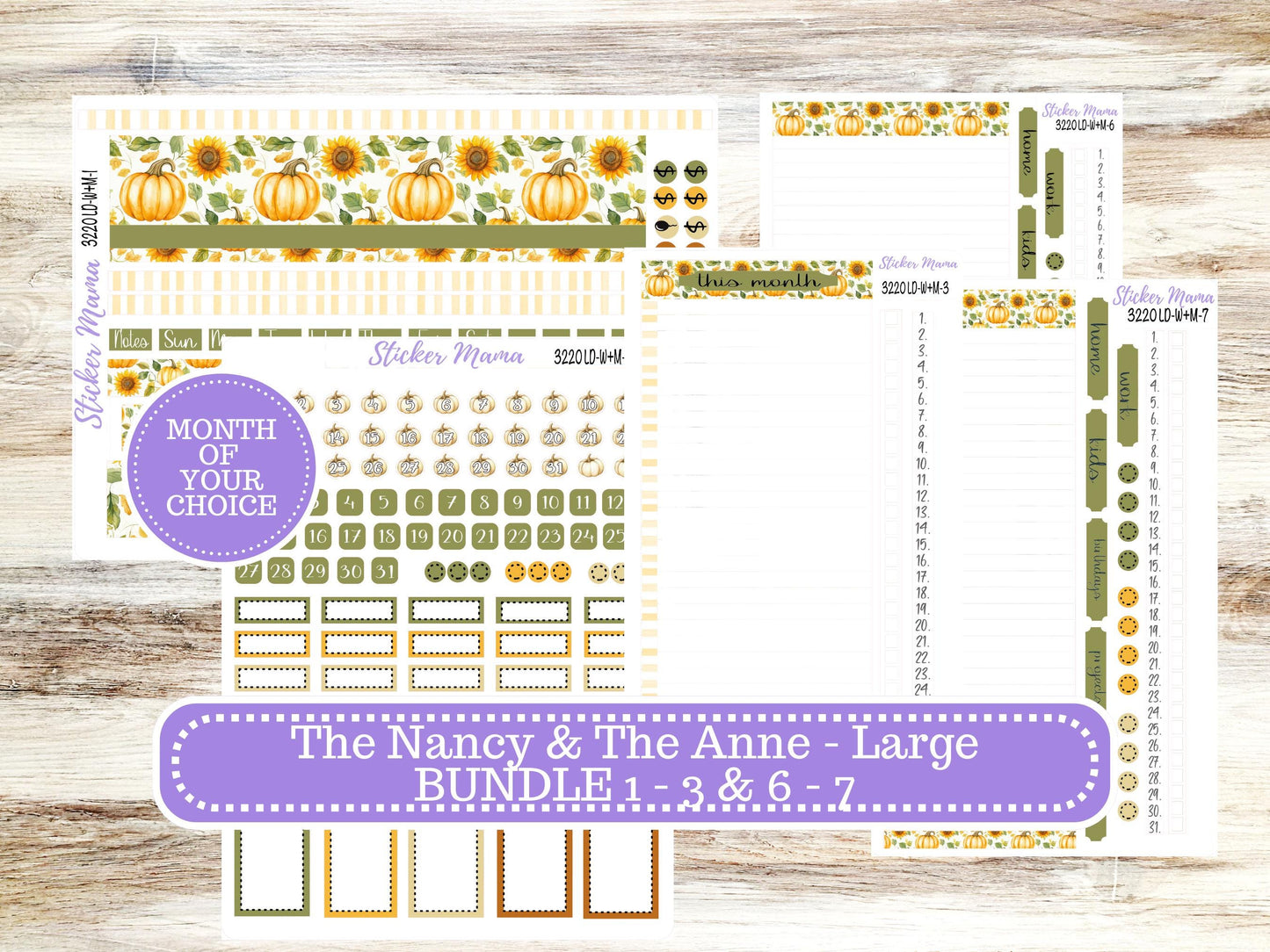 Laurel Denise Large Nancy & Anne Planner Sticker Kit | Vertical Horizontal Week + Month | Month of your Choice Fall | 3220 Sunflower | 6-26