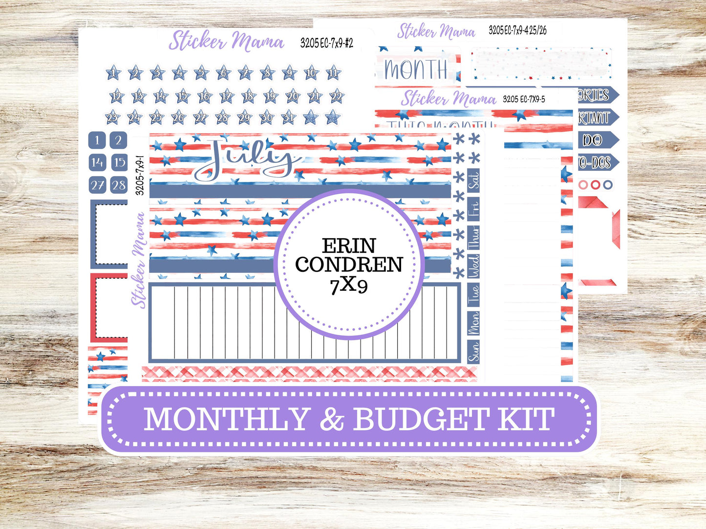 Erin Condren 7x9 Monthly Planner Sticker Kit | 3205 Patriotic Festivities