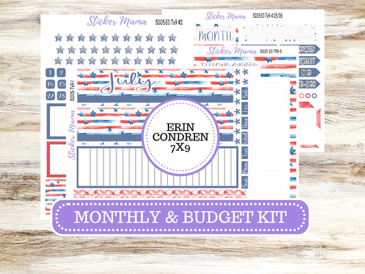 Erin Condren 7x9 Monthly Planner Sticker Kit | 3205 Patriotic Festivities