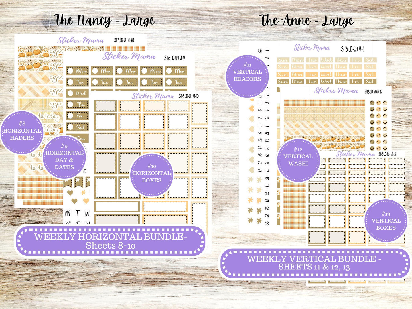 Laurel Denise Large Nancy & Anne Planner Sticker Kit | Vertical Horizontal Week + Month | Choose your own month | Fall 3116 Pumpkin Spice