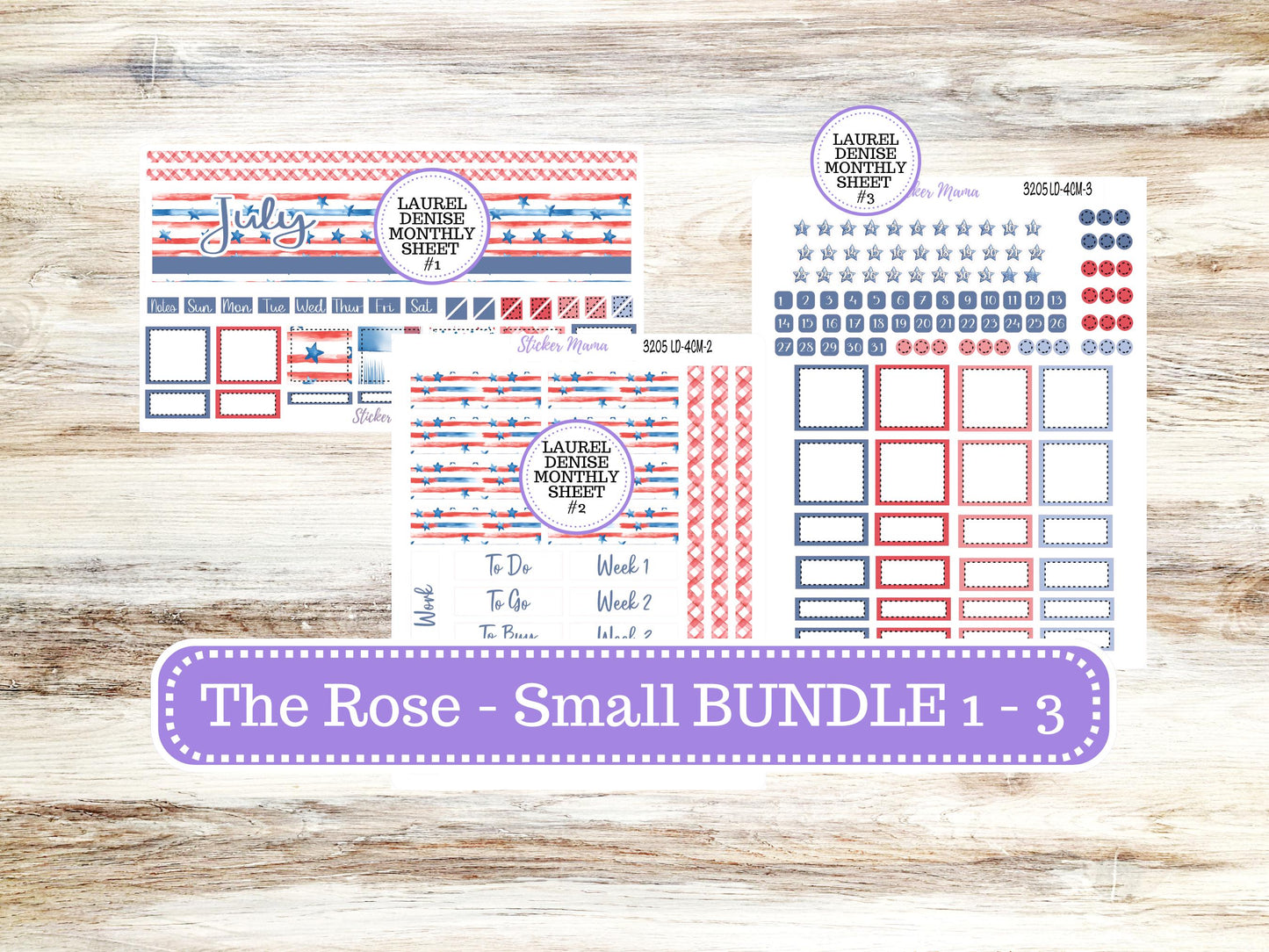 Laurel Denise Small Rose Planner Sticker Kit | 4 Column Mini | Project Mini  | July 3205 Patriotic Festivities | 4-26