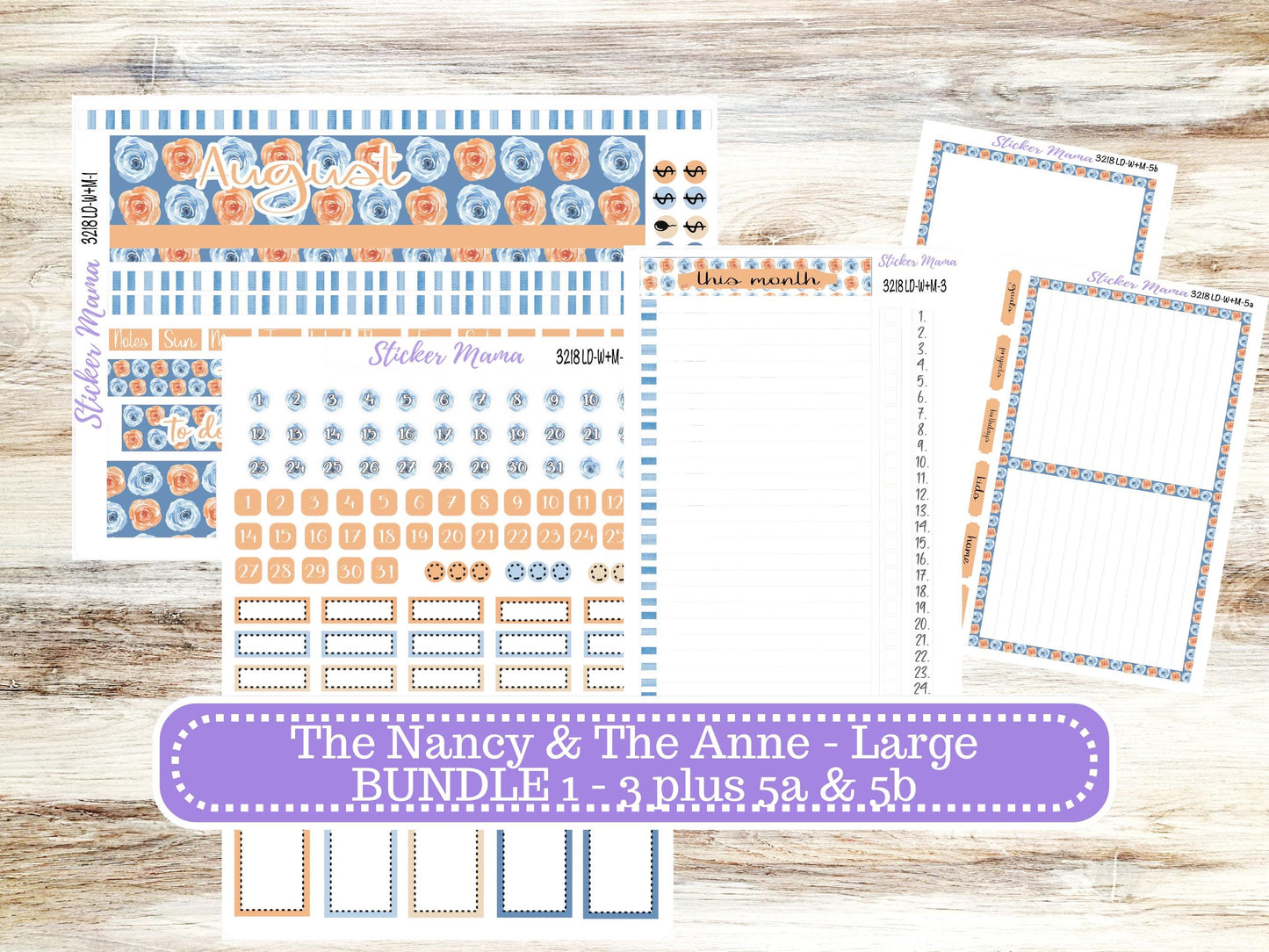 Laurel Denise Large Nancy & Large Anne Planner Sticker Kit | Vertical Horizontal Week + Month | August Blossom Breeze 3218 | 5-26