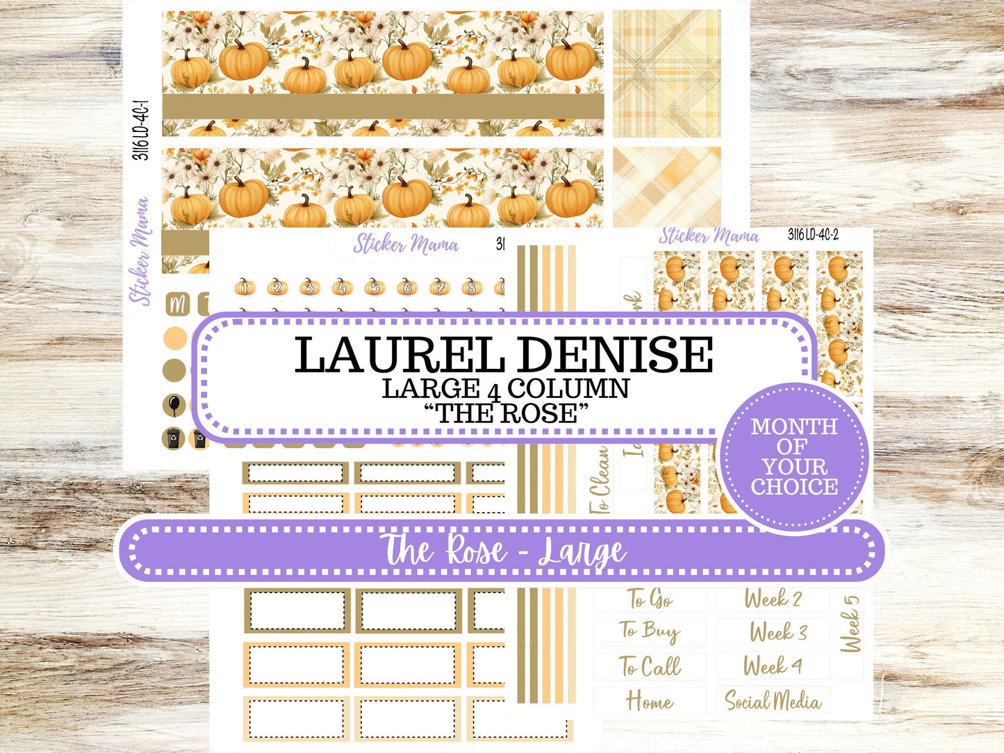 Laurel Denise Large Rose Planner Sticker Kit | 4-COLUMN | Month of your Choice Fall | Pumpkin Spice 3116 | 7-26