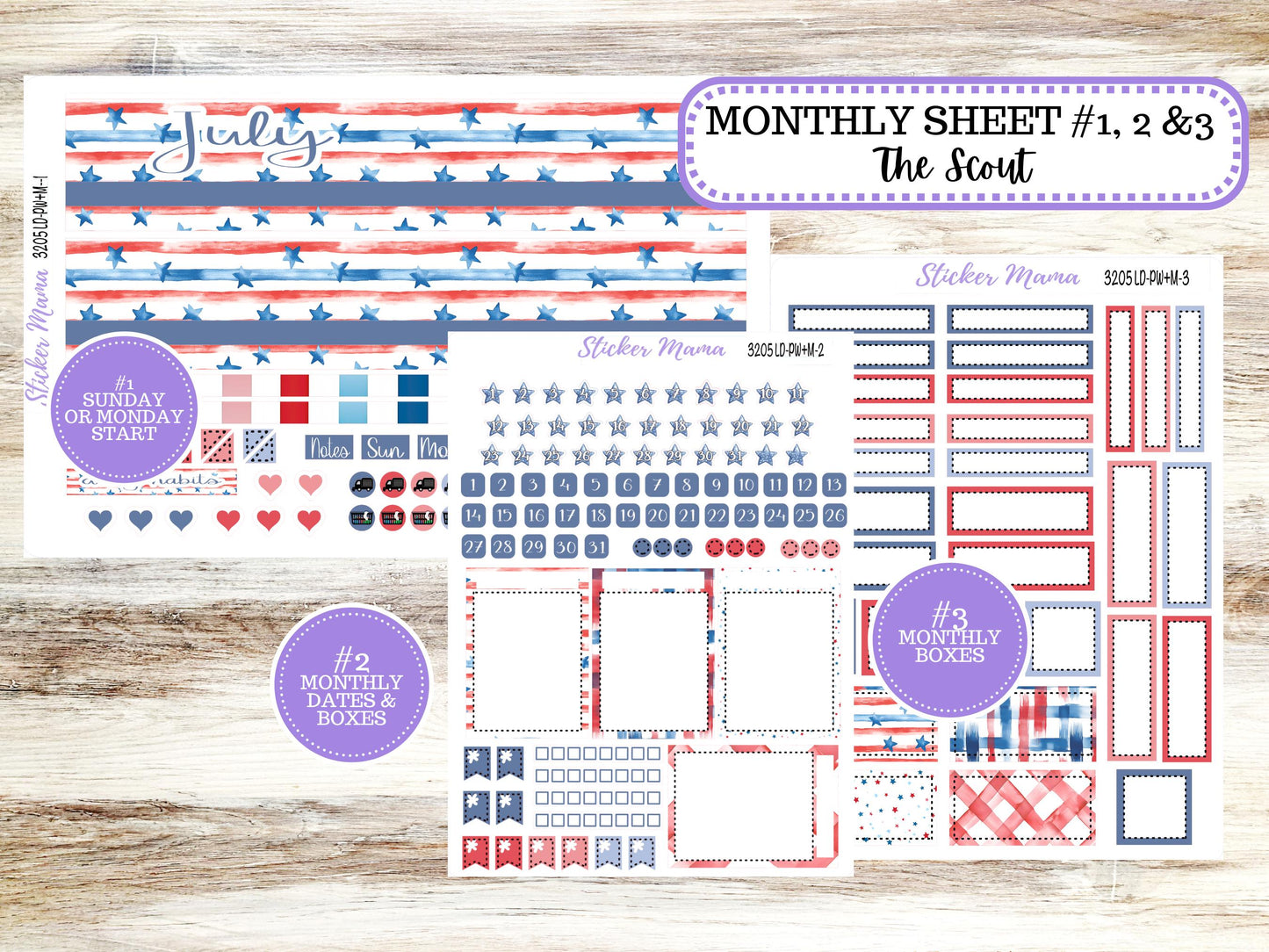 Laurel Denise Large Scout Planner Sticker Kit | Portrait Weekly + Monthly | July Patriotic Festivities 3205 | 4-26
