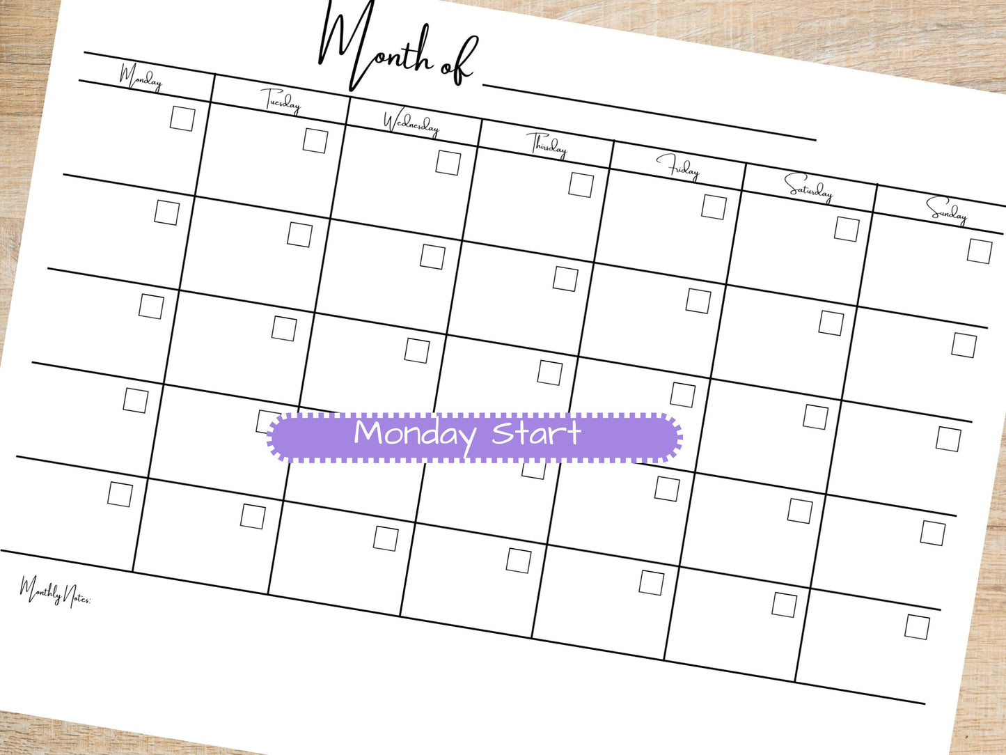 Minimalist Bottom Notes Monthly Planner Pad 8.5x11 | Desk Planning Notepad | Undated Organizer