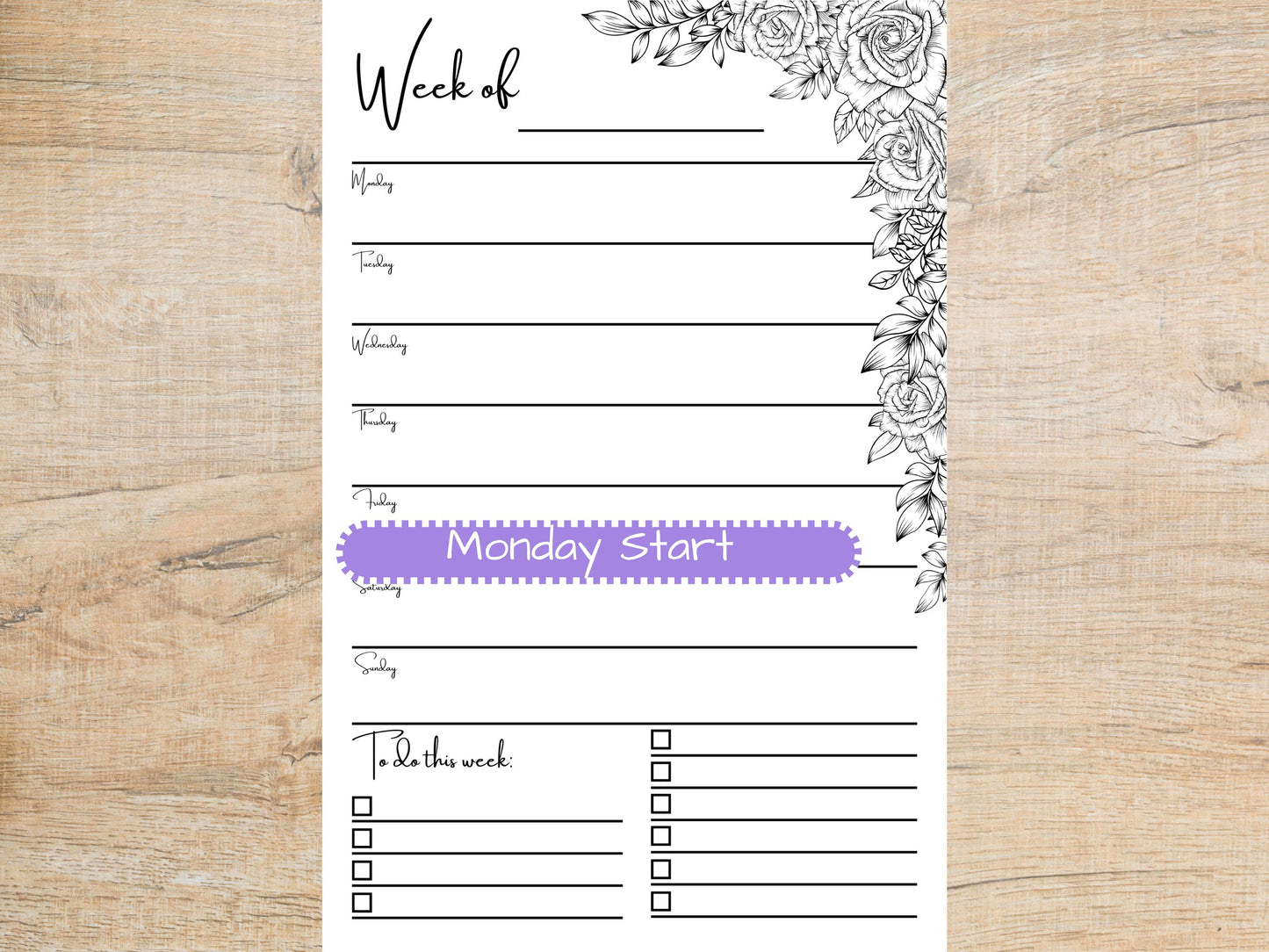 Horizontal Roses Weekly Planner Pad 5x8 | Desk Planning Notepad | Undated Organizer