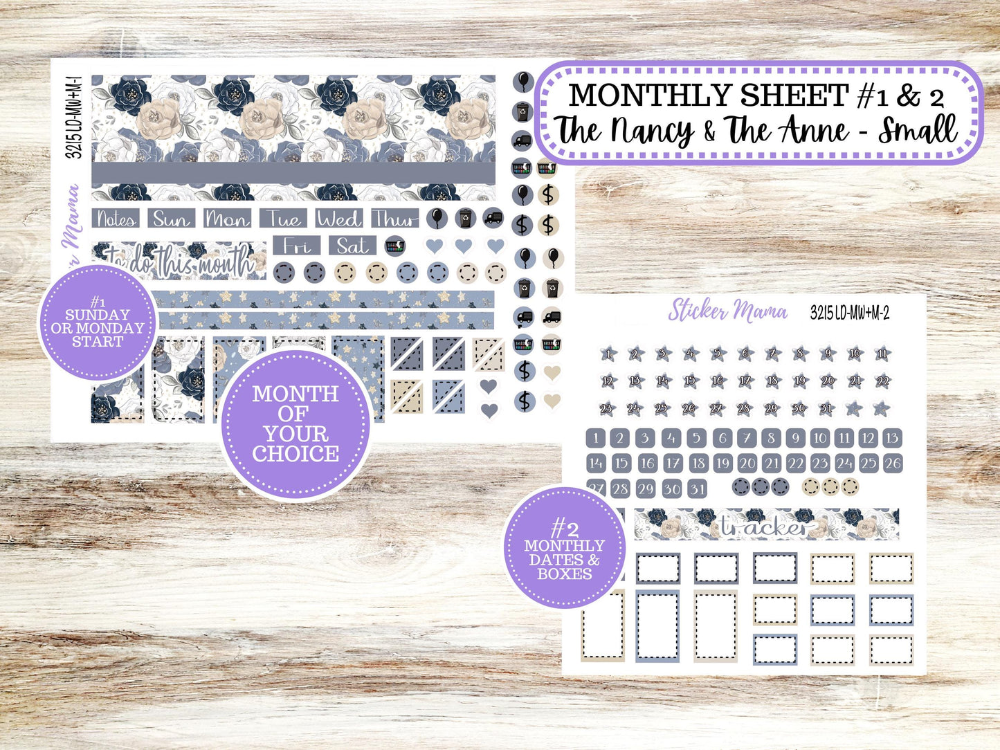 Laurel Denise Small Anne and Nancy Planner Sticker Kit | Small Week + Month | Choose your own Month #3215 Charming Roses | 1-26
