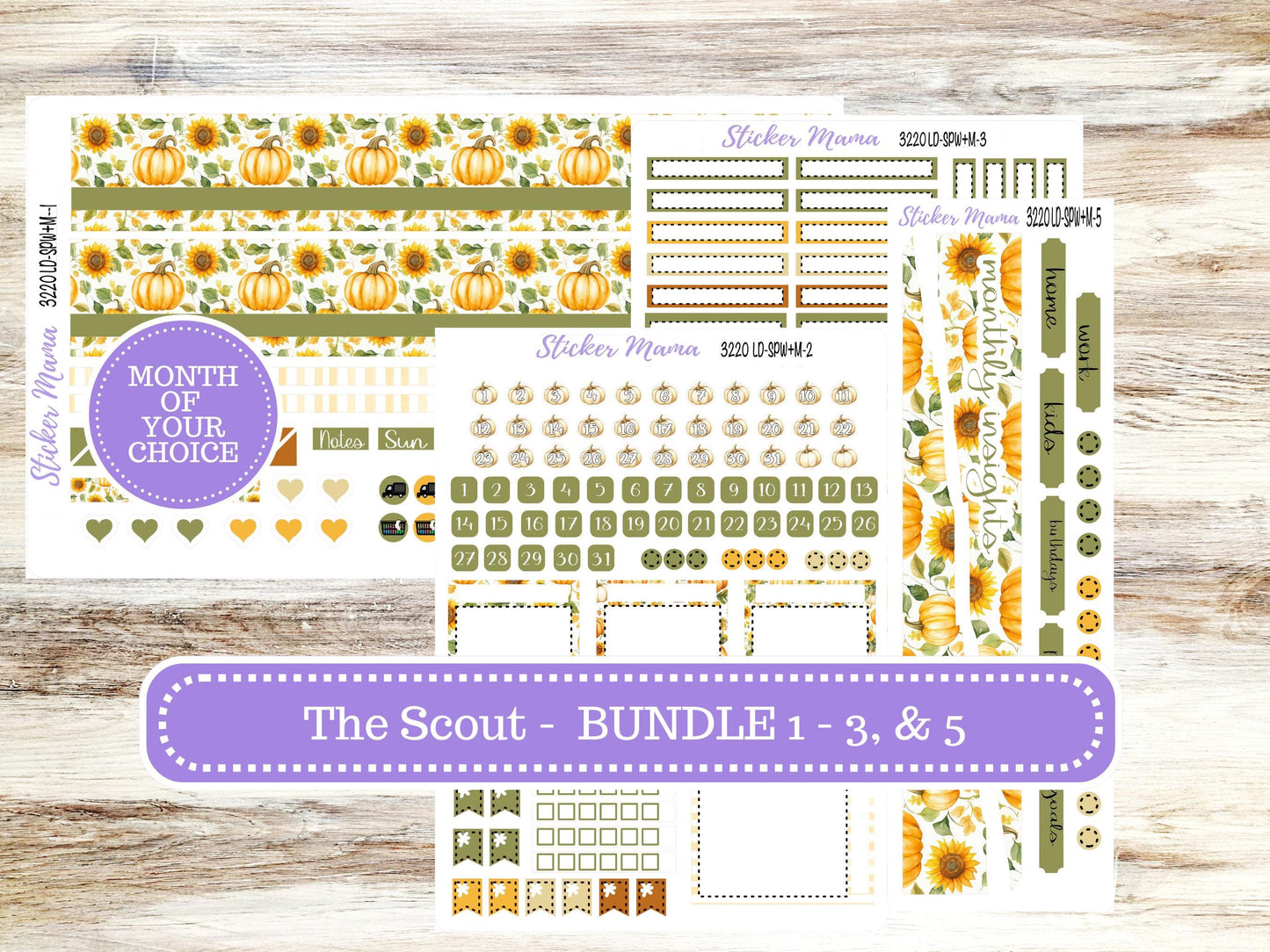Laurel Denise Small Scout Planner Sticker Kit | Portrait Weekly + Monthly | Choose Your Month Fall | 3220 Sunflower Harvest | 6-26