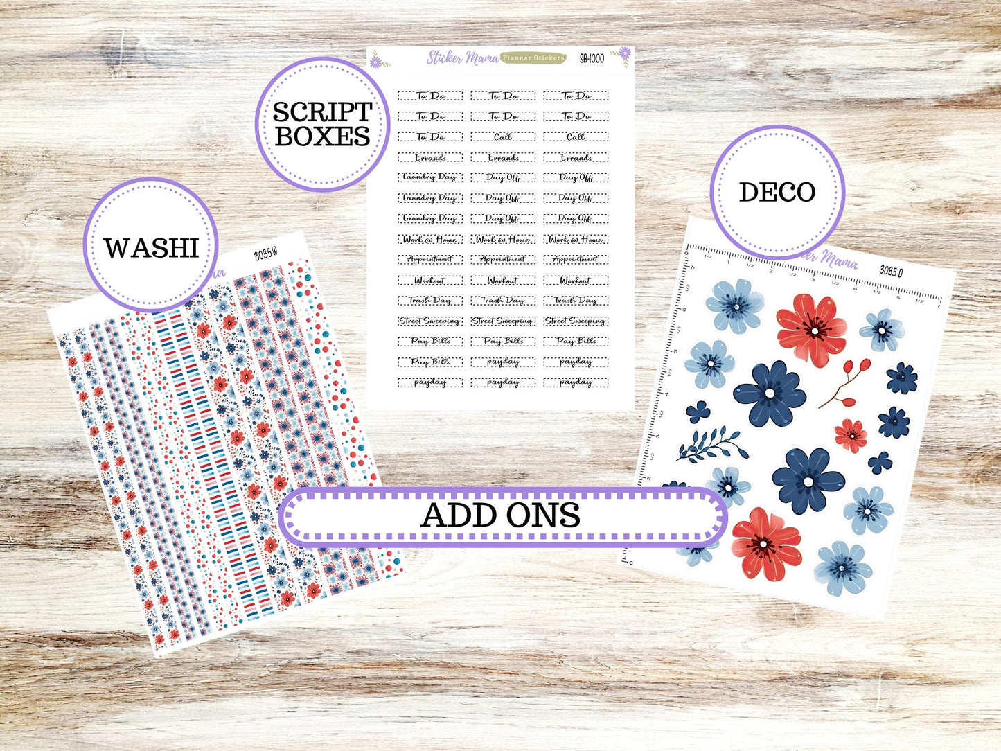 Laurel Denise Large Nancy & Large Anne Planner Sticker Kit | Vertical Horizontal Week + Month | July American Dream 3035 | 4-26