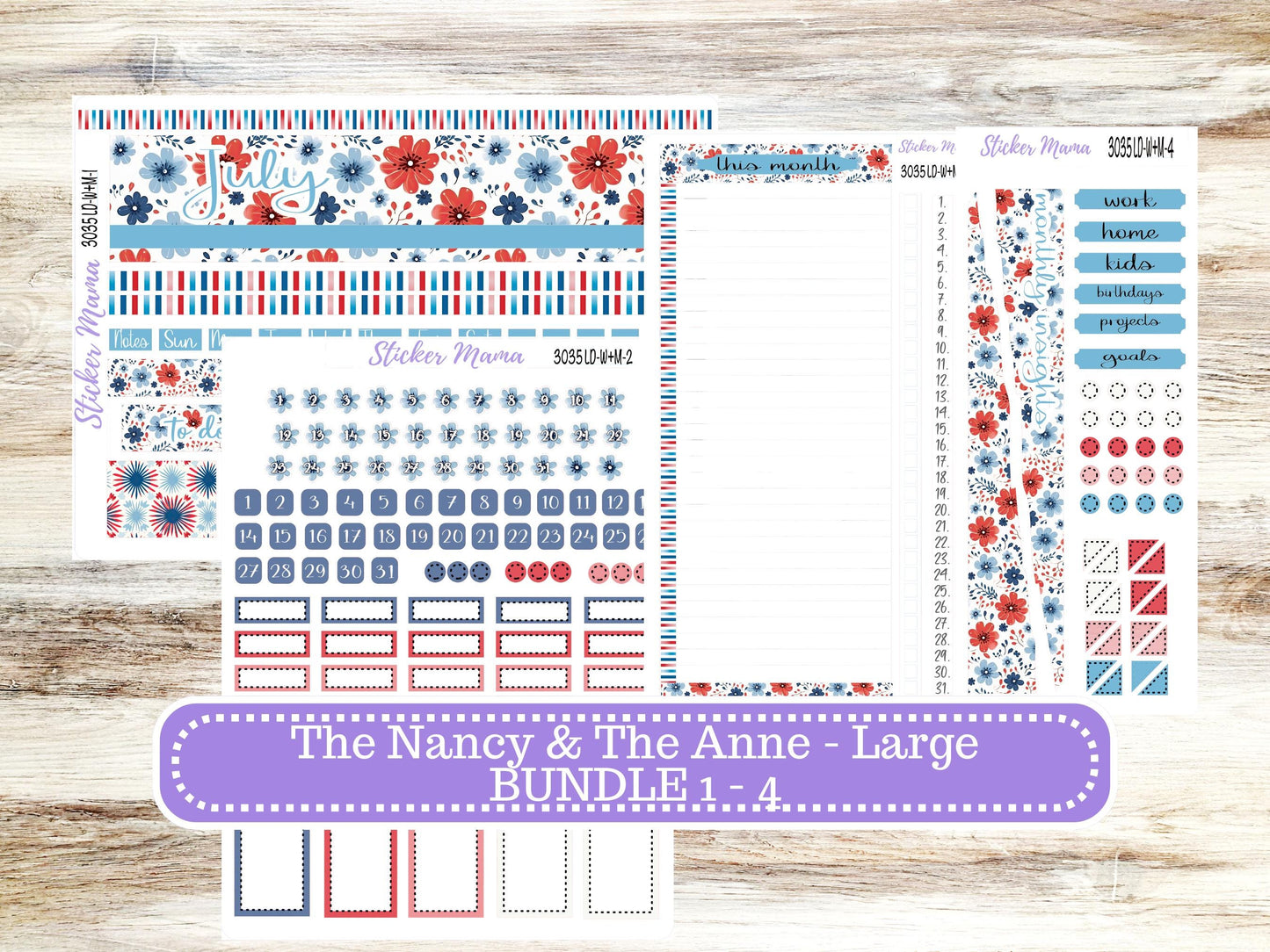Laurel Denise Large Nancy & Large Anne Planner Sticker Kit | Vertical Horizontal Week + Month | July American Dream 3035 | 4-26