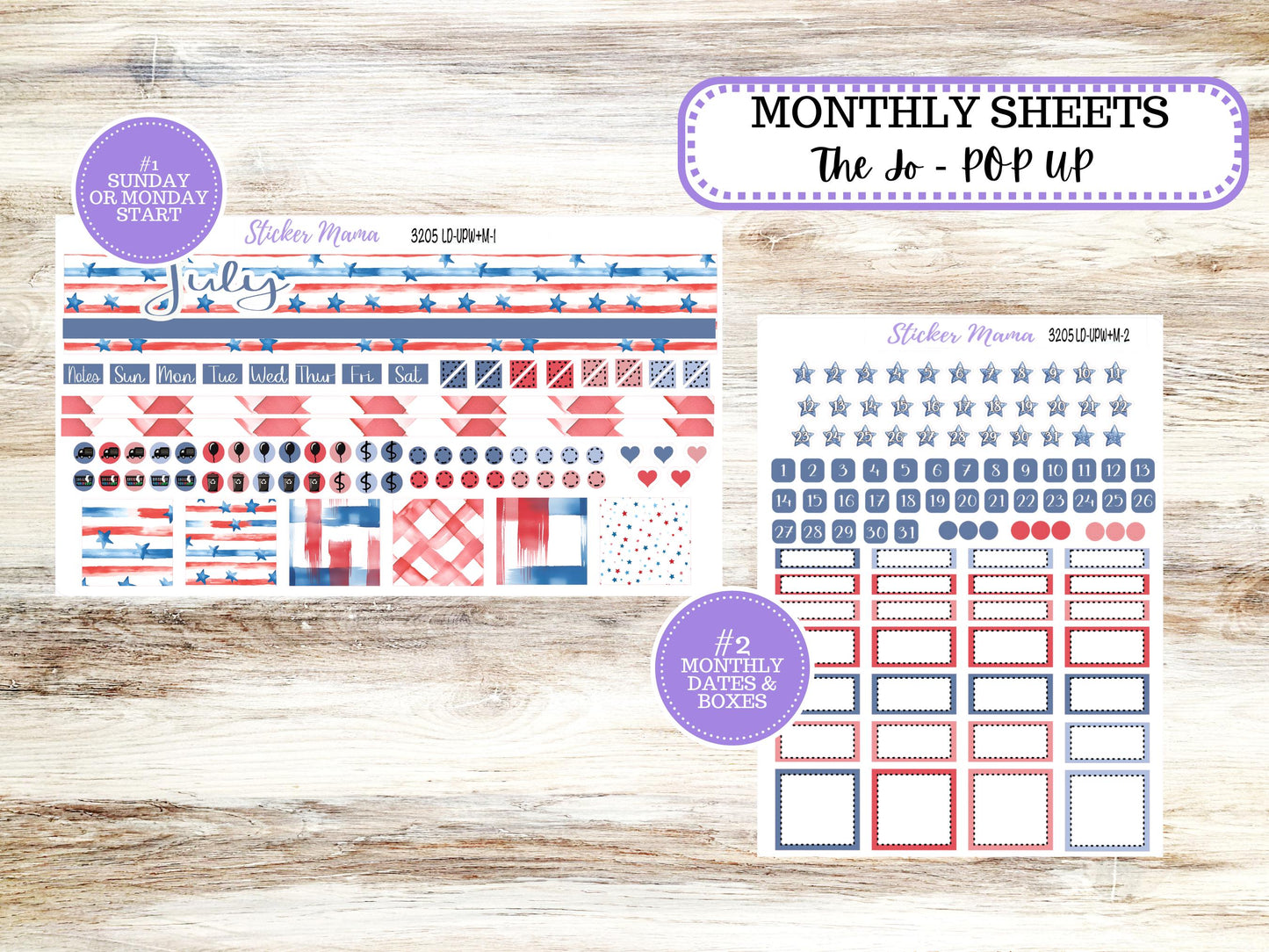 Laurel Denise Jo Planner Sticker Kit | Pop-up Week+Month | July Patriotic Festivities 3205 |  4-26