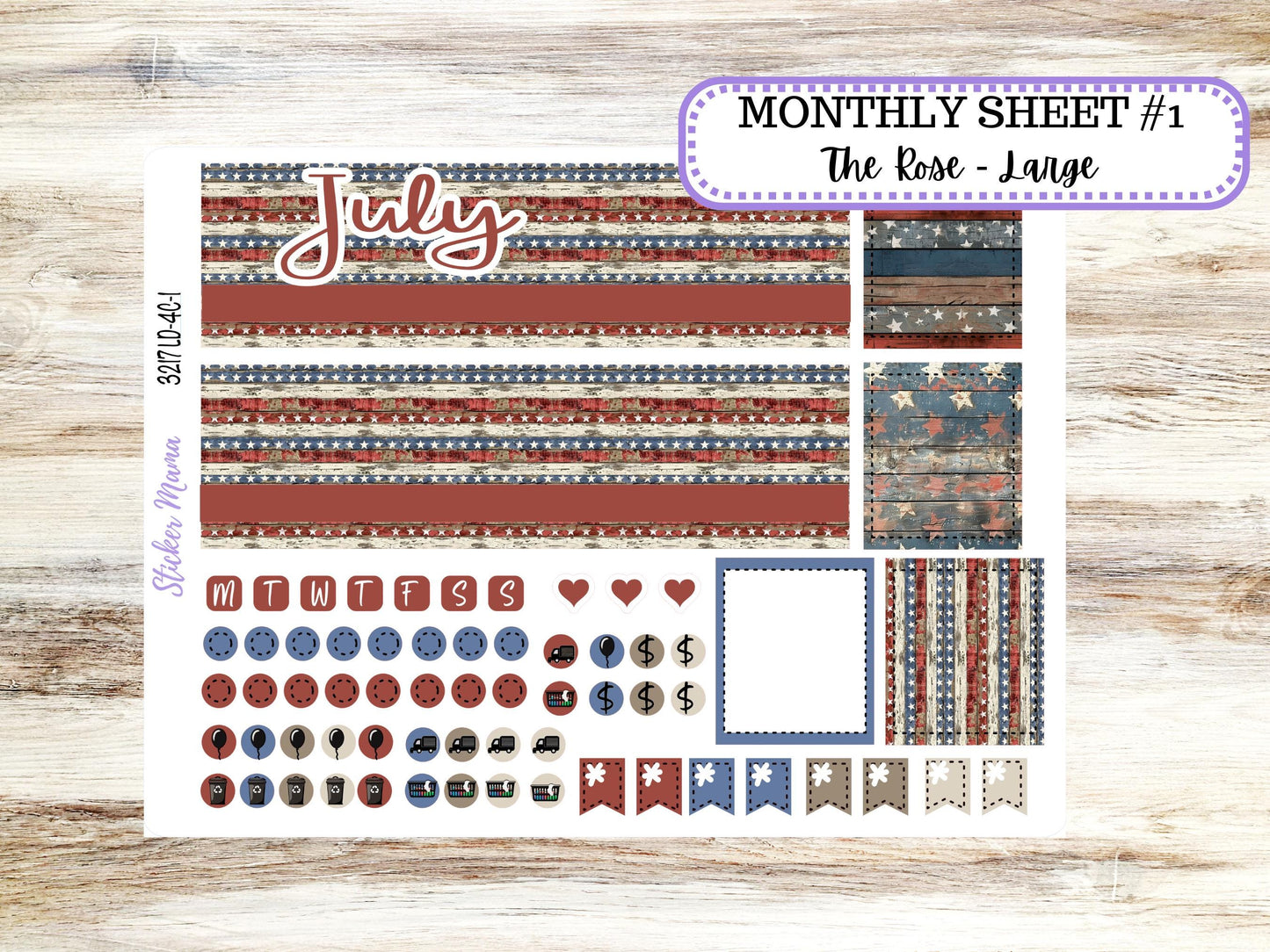 Laurel Denise Large Rose Planner Sticker Kit | 4-COLUMN (formerly project) | July Old Glory 3217 | 4-26