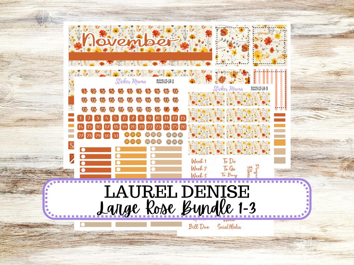 Laurel Denise Large Rose Planner Sticker Kit | November Fall Pressed Flowers 3223 | 8-26