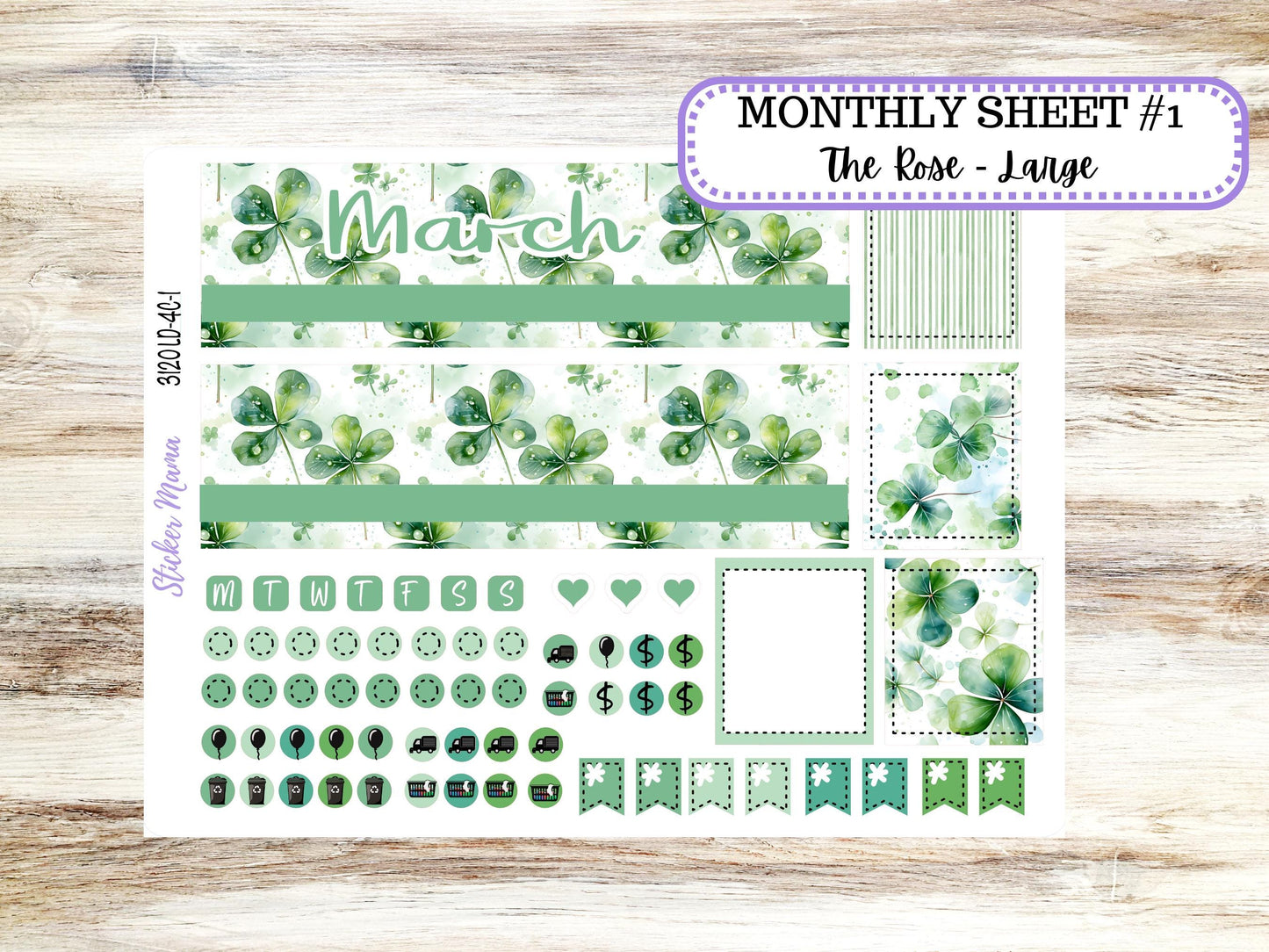 LD "The Rose" Large || 4-COLUMN (formerly project)  Planner Kit #3120 || March Shamrock Magic || Laurel Denise Stickers || 11-25
